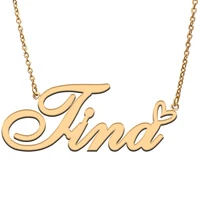 love heart tina name necklace for women stainless steel gold silver nameplate pendant femme mother child girls gift