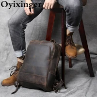 oyixinger mens luxury laptop backpack original handmade laptop backpack for 14 macbook hp genuine leather retro backpacks male