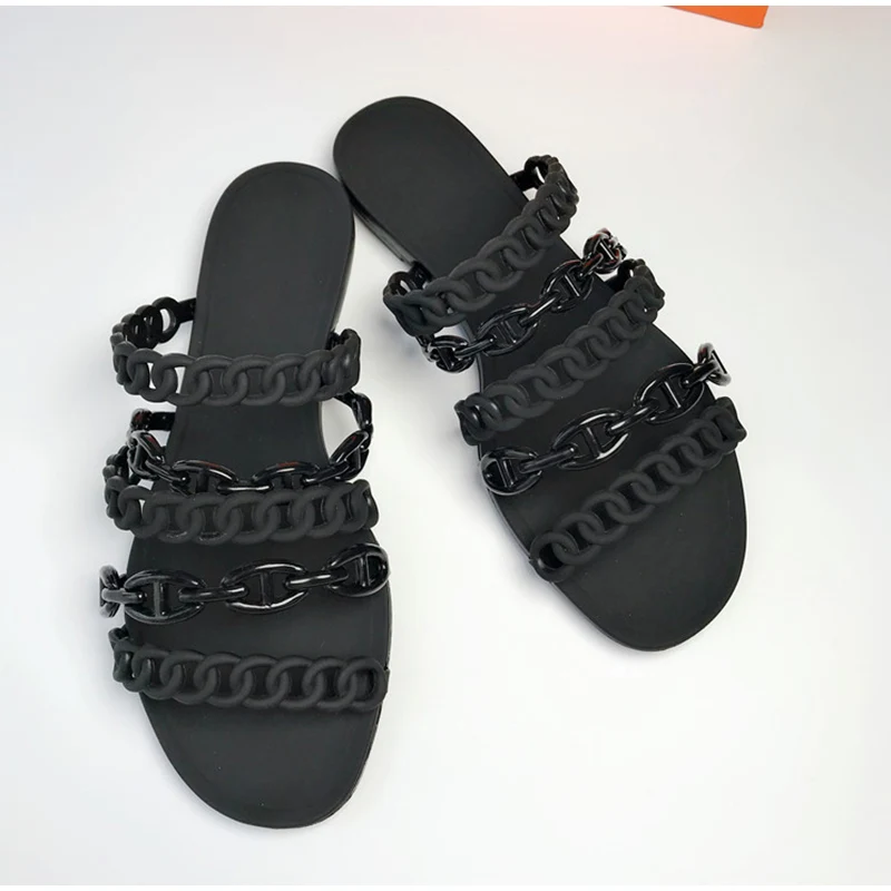 Женские дизайнерские тапочки без застежки мягкие сандалии на цепочке из пвх