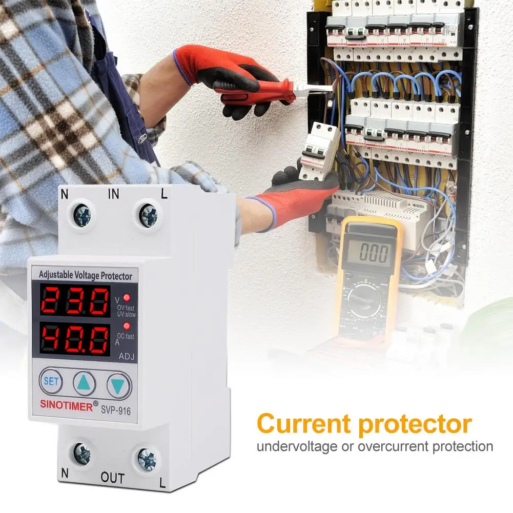 SVP-916 Adjustable Voltage Surge Protector Limit Current Protection 40/63A | Обустройство дома