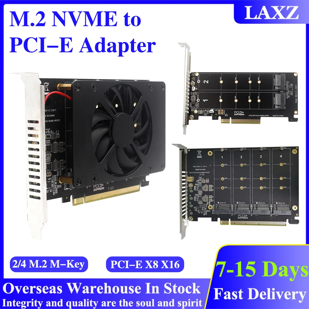 

M.2 NVME to PCI-E X8 X16 Adapter Card with 2/4 M.2 M-Key Interfaces M.2 NVME Expansion Card for 2230/2242/2260/2280 M.2 SSD