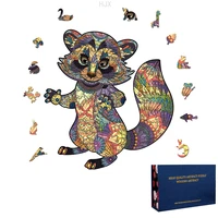 funny raccoon jigsaw puzzle wooden toys animal puzzles educational stress relief wood toy for kids boys girls children adults