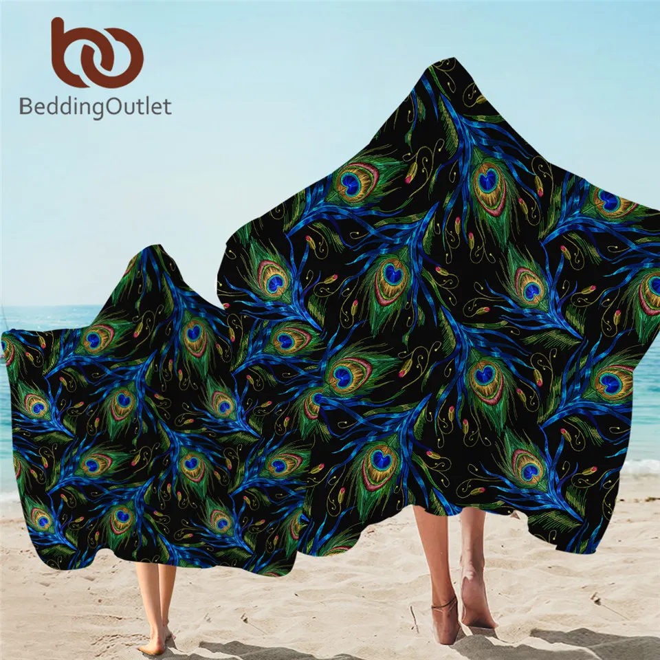 Boho Bath Towel With Hood Aztec Bohemian Blue Green Wearable Beach Wrap Dropship 1pc