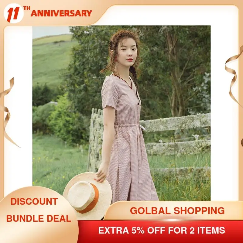 INMAN летнее женское платье с v-образным вырезом в стиле ретро клетку | Женская