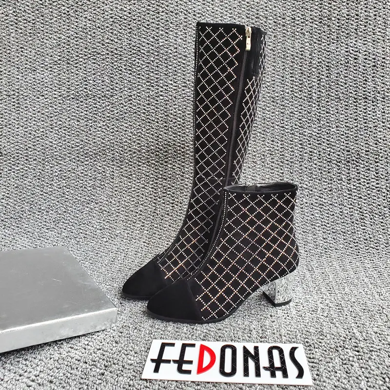 

FEDONAS Rhinestone Women Autumn Winter Side Zipper Short Boots Women Party Basic Shoes Woman Suede Leather Concise Ankle Boots