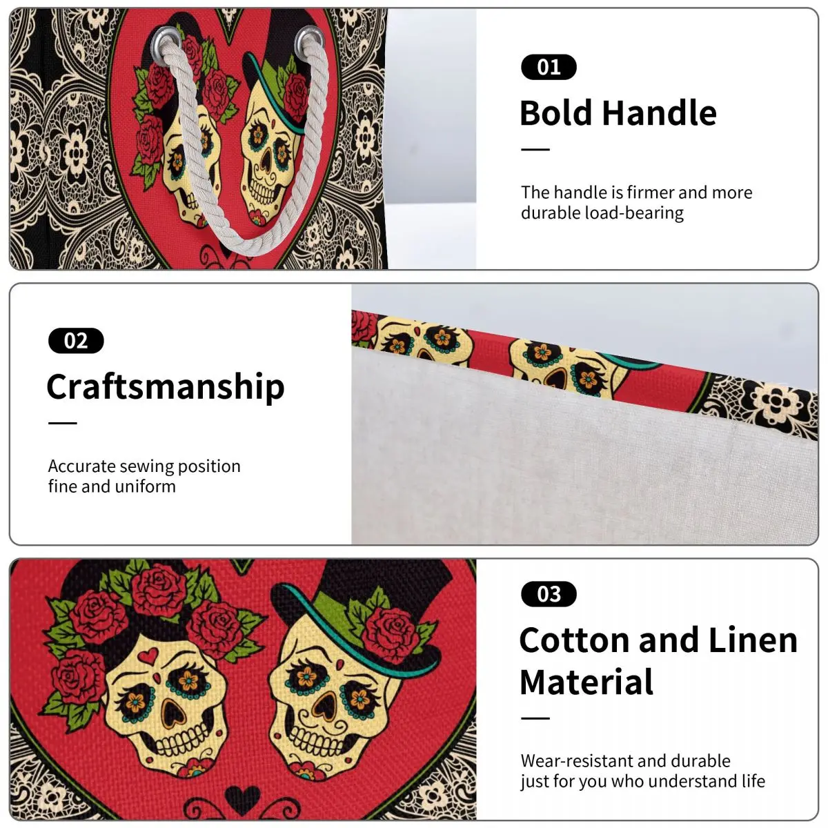 Льняная коробка для хранения мексиканских сахарных черепов с сердцем и