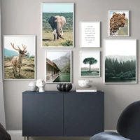 wall art canvas painting elephant leopard deer tree plants nordic posters and prints wall pictures for living room decoration