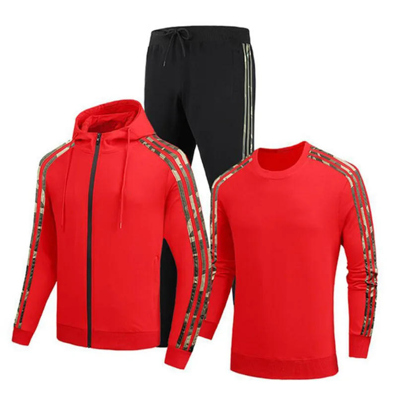 

2021 Hooded Sweater + Sweatpants Suit Men And Women Hip-Hop Three-Bar Running Sportswear Fashion Three-Piece Suit Sudaderas