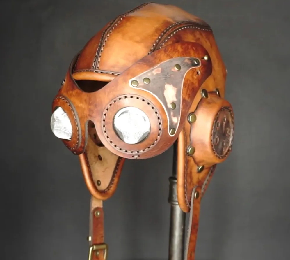 Стимпанк шлем летчика ручной работы кожаный материал посылка сделай сам