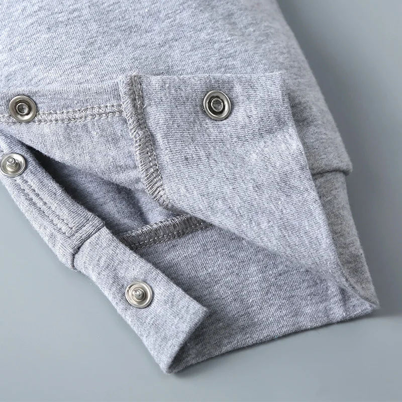

0-24M New high-quality Baby clothing Spring Autumn cotton children's casual rabbit print round neck gray one-piece hooded romper