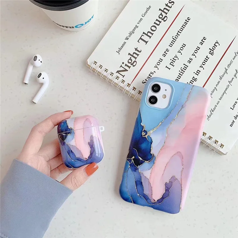 

Luxury agate marble Case For iphone 11 11Pro X XR XS 7 8 Plus se2 for Apple airpods 1 2 Pro case Matte soft silicone case cover