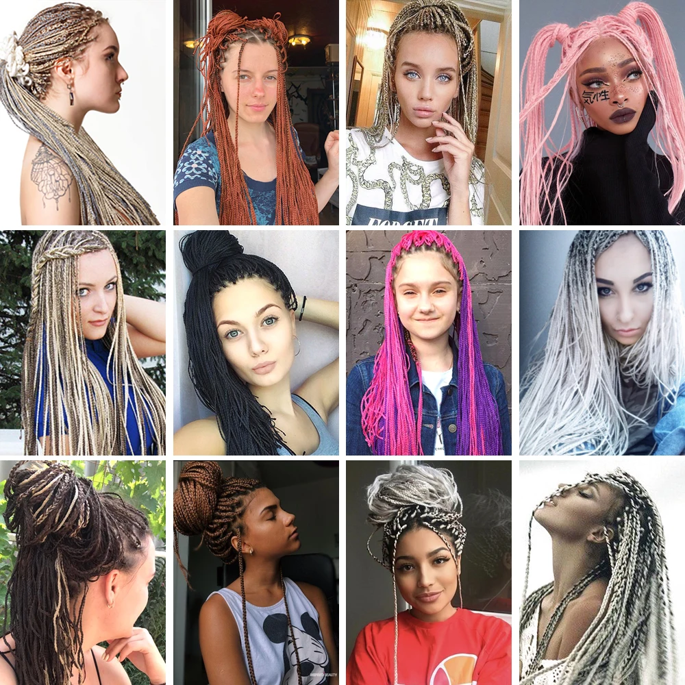 

Hair Extensions Zizi Box Braids Hair Synthetic Crochet Hair Bundles Natifah 50g 28 Inch Balck Red Pink Brown Yellow Colored Hair