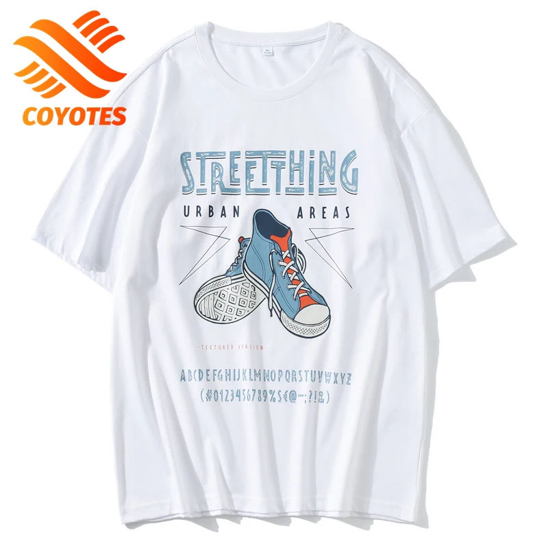 

Футболка COYETES мужская с абстрактным принтом, повседневная тенниска из 100% хлопка, забавная модная майка с круглым вырезом, свободного покроя,...