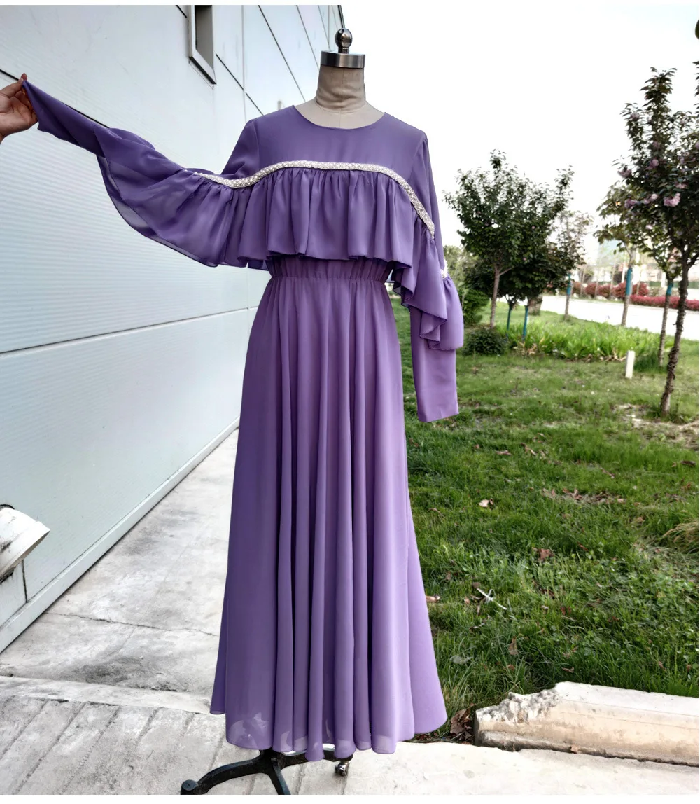 Фиолетовое платье с оборками в Дубае мусульманское хиджаб Марокканское пляжное