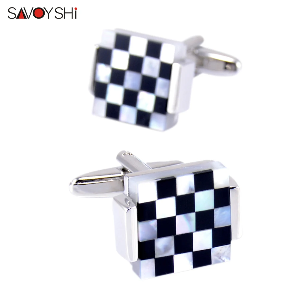 

SAVOYSHI Luxury Square Shell Cuflinks for Mens French Shirt High Quality Wedding Cuff links Party Gift Free engraving name