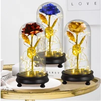 beauty and the beast gold foil galaxy rose flower led light artificial flowers in glass dome mother day valentine gift for girls