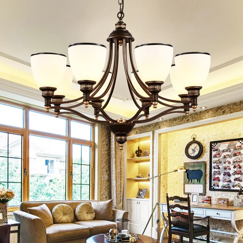 Американская люстра в средиземноморском стиле стеклянный абажур железная