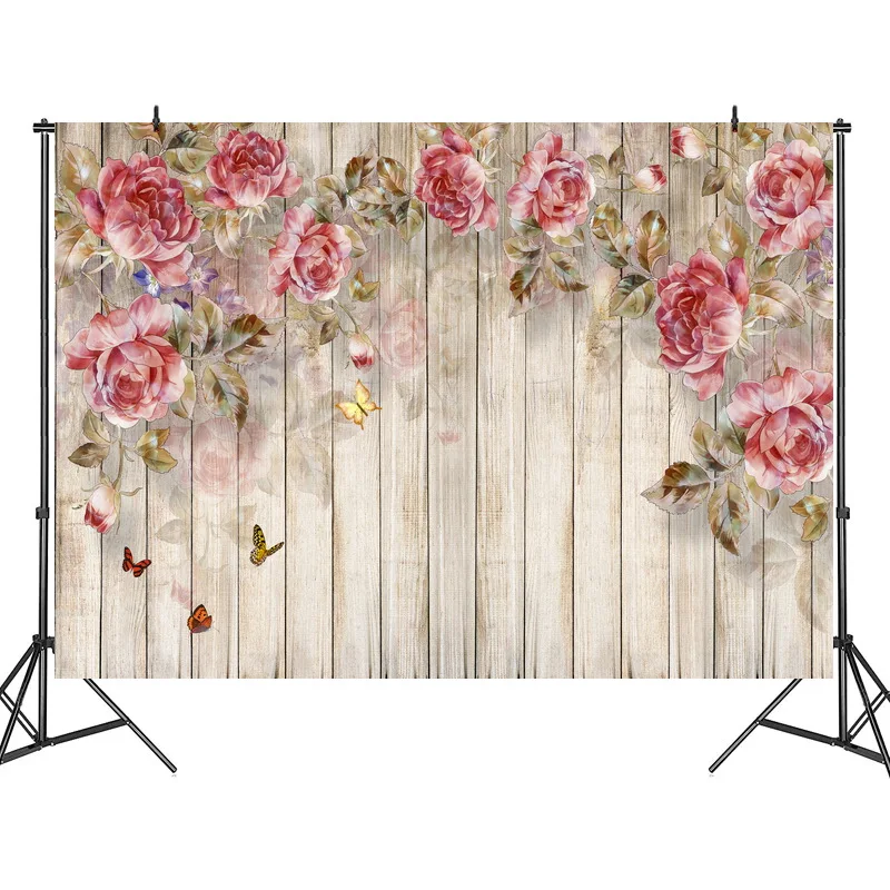 

New Rose Wood Board Photographic Background Cloth Child Baby Photo Theme Layout Foreign Trade Cross-Border Hot Sale