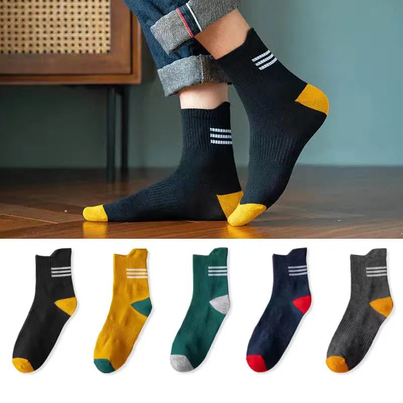 

Men's Cotton Socks New Style Black Deodorant Men Stripe Socks Soft Breathable Summer Winter for Male Basketball Sports Socks