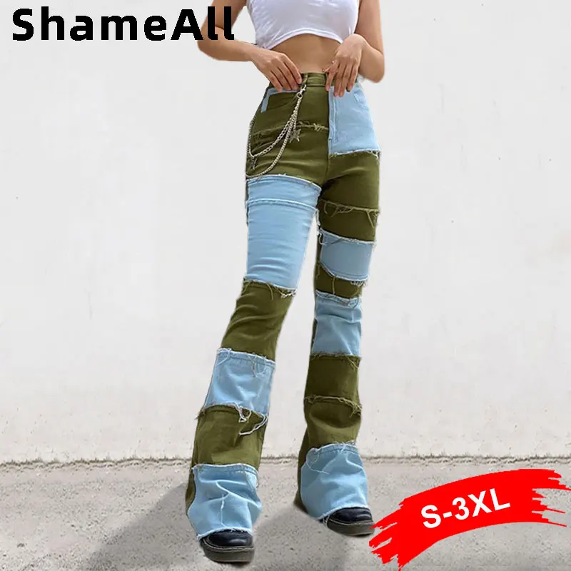 

Женские джинсы-клеш с высокой талией, длинные брюки с широкими штанинами и карманами