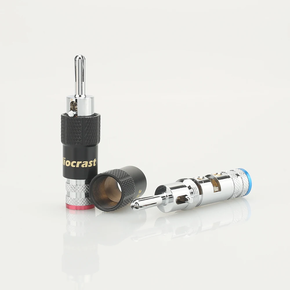 4xAudiocrast Rhodium Plated Audio Banana Speaker Plug Screw Locking 10mm Cable Wire Connector Speaker Cable Plug HIFI Diy