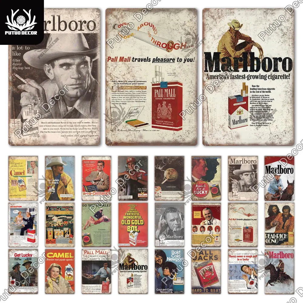 

Putuo Decor Tobacco Vintage Tin Sign Retro Metal Poster Interior Decoration for Man Cave Living Room Home Wall Decor