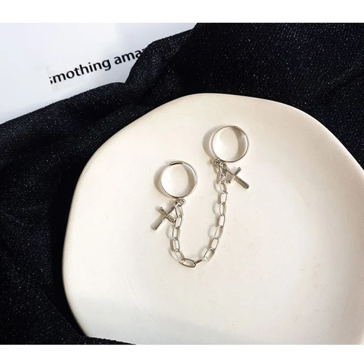 

20212021 Silver Color Plated Retro Punk Hip-Hop Cross Ring Hand Finger Chain Adjustable Rings Jewelry Gift for Men Women Unisex