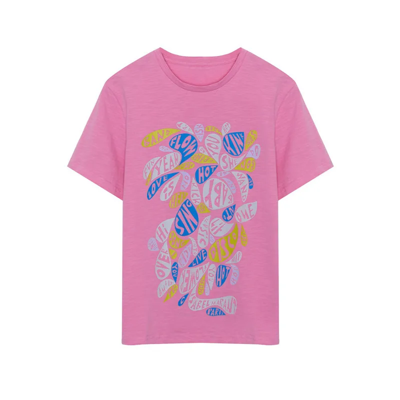 

Women Summer Purple O-Neck Cotton Flower Letter Print T-Shirt Female Plus Size Streetwear Tees Ladies Fashion Casual Tops ZM103