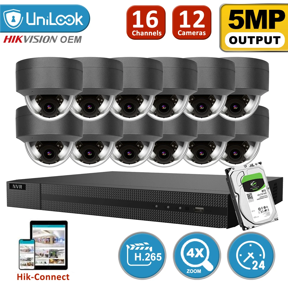 UniLook 16CH NVR 12 шт 5MP серый ip-камеры с питанием по POE 2 8-12 мм объектив 4X Zoom детектор