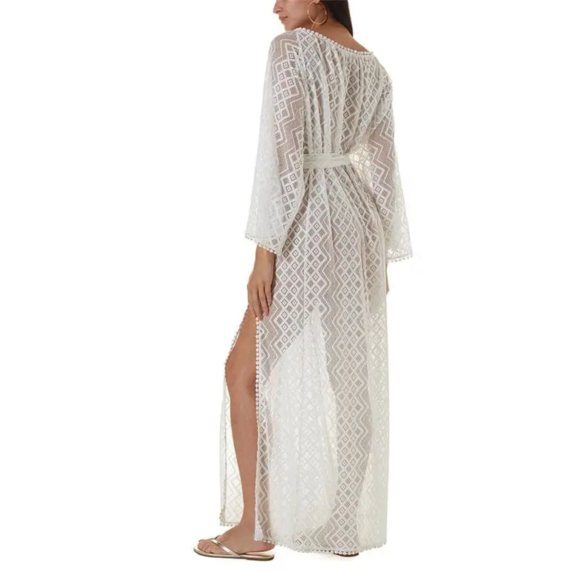 Long Lace Beach Cover up Robe de Plage Swimsuit Saida Praia longa Women Bathing suit cover Tunics for #Q965 | Женская одежда