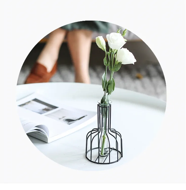 Black Lines Minimalist Abstract Iron Vase Geometric Hydroponic Vase Rack Home Decor Vase Abstract Glass Terrarium Gold Vase