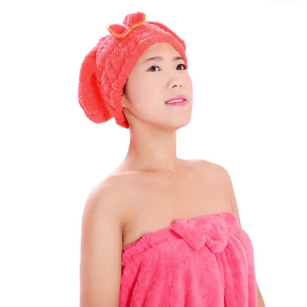 

100% Brand New Lovely Design Bowknot Solid Hair Turban Quickly Dry Hair Hat Wrap Towels Bathing Tool Drying Towel Head Wrap Hat