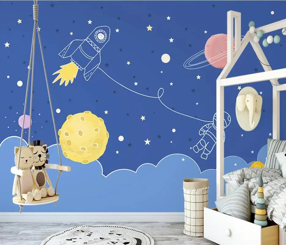 

AINYOOUSEM Hand drawn cartoon planet children room background papier peint papel de parede wallpaper 3d wallpaper wall paper