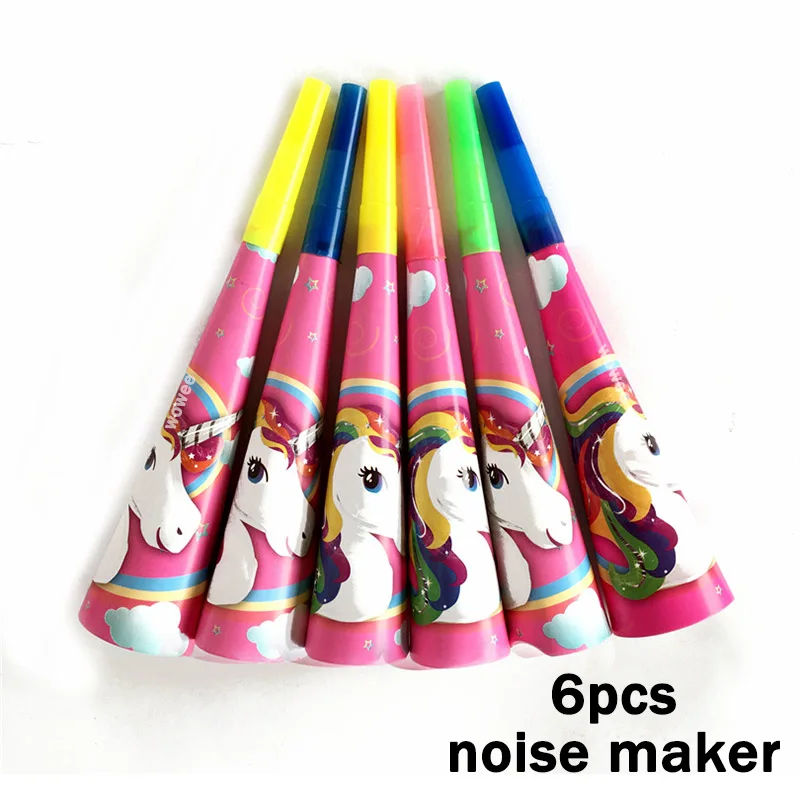 6Noise Maker Принадлежности для тематической вечеринки в виде единорога скатерть салфетки тарелки попкорн принадлежности чашки ножи и вилки ложки День рождения украшения - Цвет: 6Noise Maker