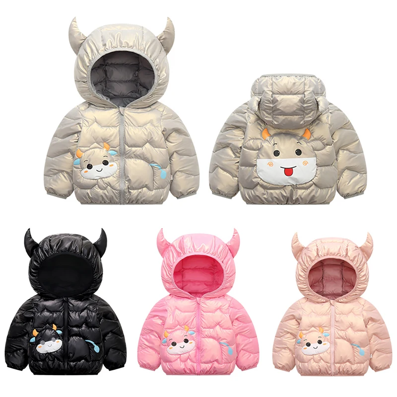 

2021 Cute Pattern Children Down Jacket Boys Winter Cartoon Hooded Coat Girls White Duck Down Jackets for Kids Outerwear Coats