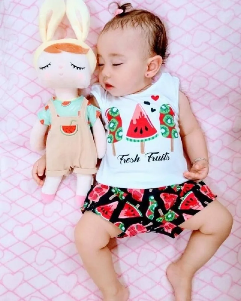 Майка и шорты для младенцев с принтом фруктов|Комплекты одежды девочек| |