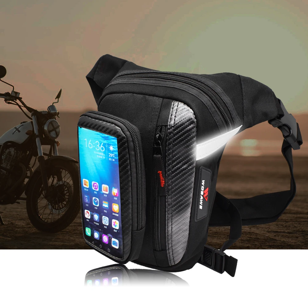 

WOSAWE Motorcycle Drop Leg Bag Touch Screen Phone Waist Bag Moto Racing Side Riding Travel Wear-resistant Night Reflective Pack