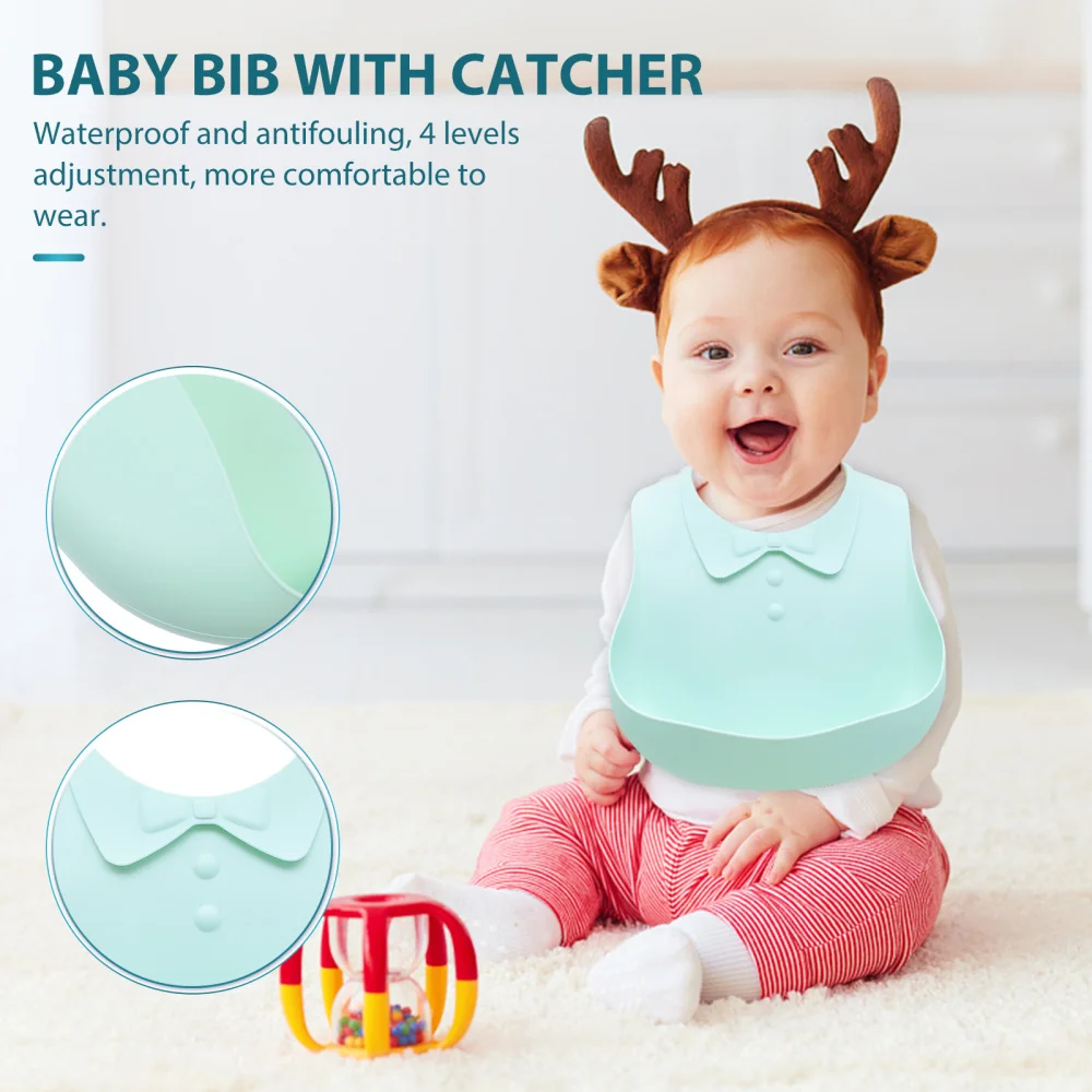 

Silicone Baby Bib Waterproof Comfortable Wipe Clean Kids Bib With Pocket