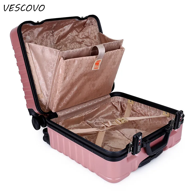 

VESCOVO 17inch High Quality Aluminum Frame Rolling Luggage Spinner Men Travel Bags On Wheel Women carry on Suitcase