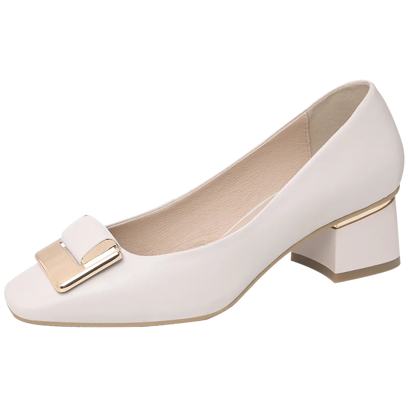 Ladies summer square toe thick heel single shoes