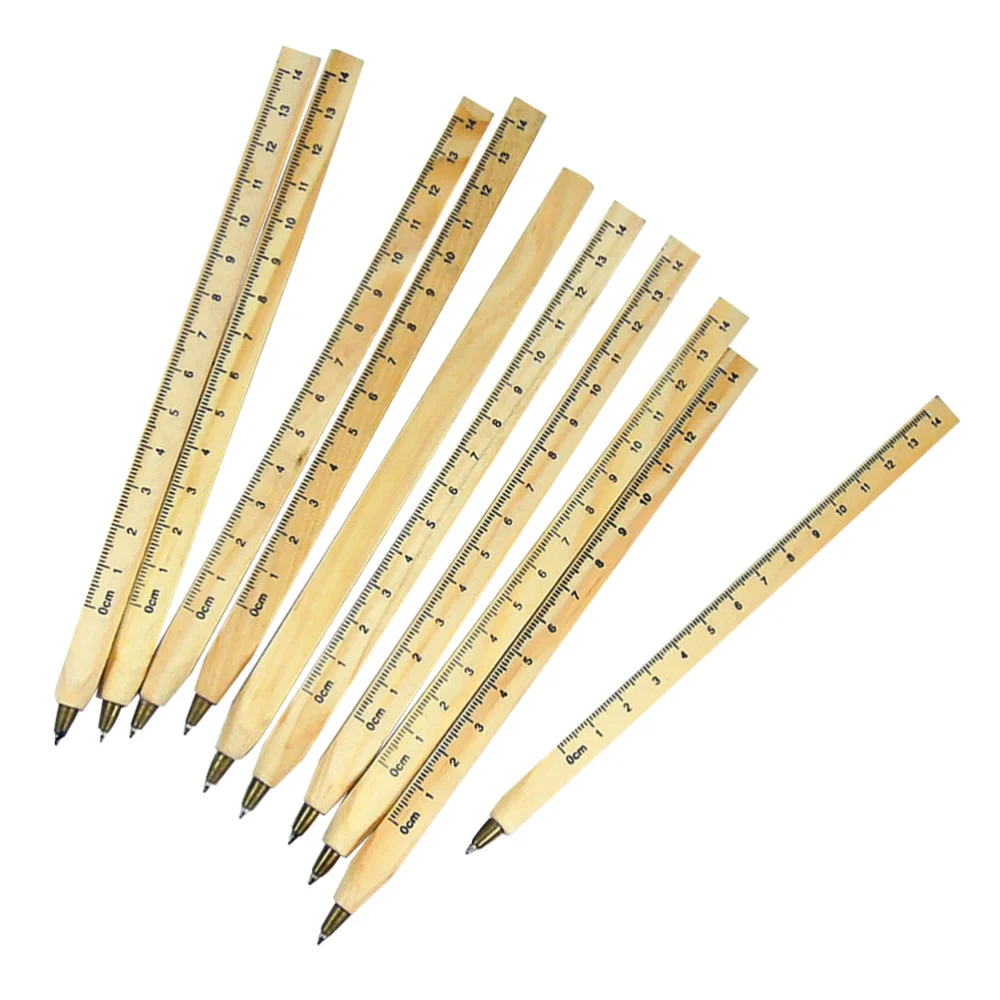 

10pcs Wooden Ruler Pens Creative Ballpoint Pen School Office Stationery Supply