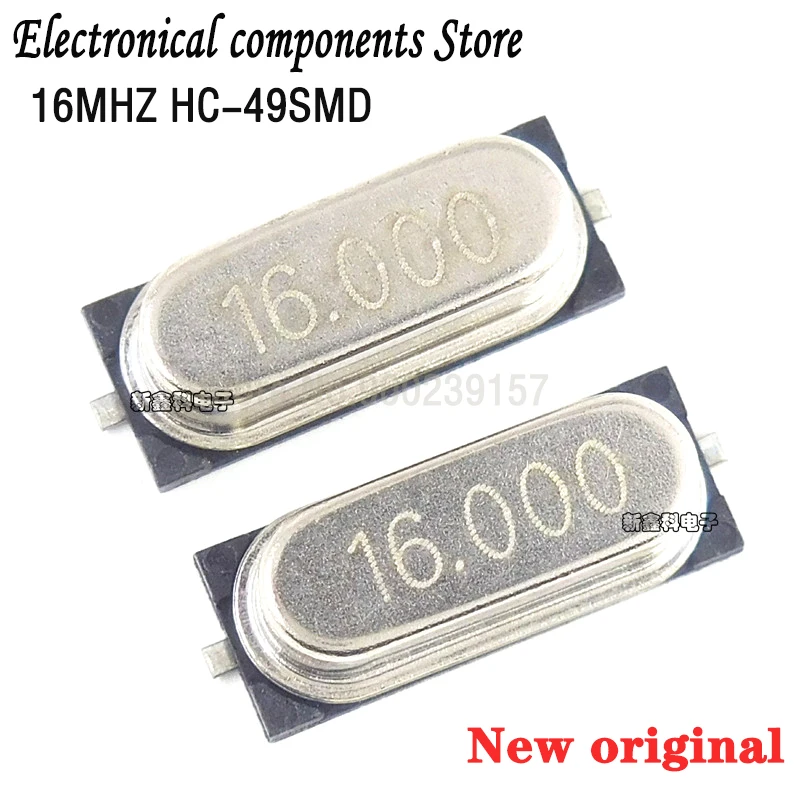 100% Новый оригинальный 100 шт 16 МГц 000 м 49SMD кварцевый кристалл 2 фута HC 49SMD|Зарядные