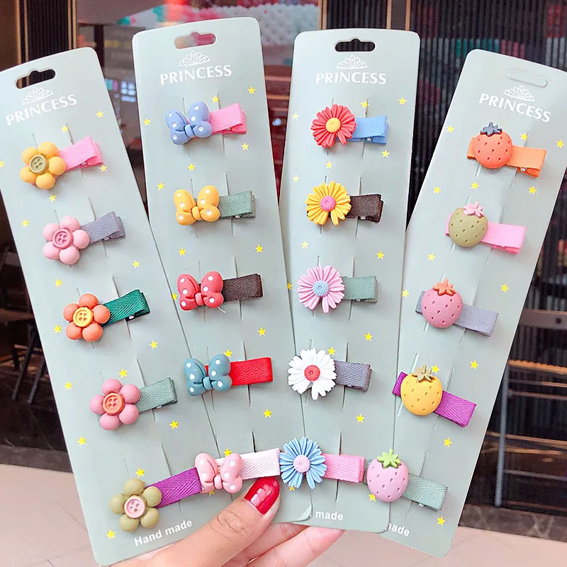 5 шт./компл. новые милые цветные Мультяшные Цветочные заколки для девочек детские