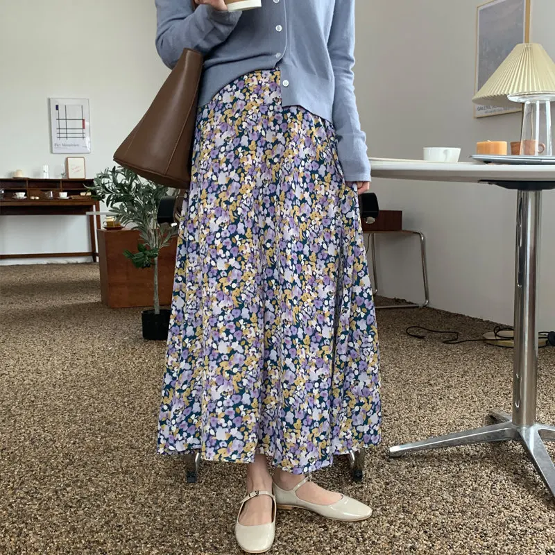 Женская винтажная длинная юбка с высокой талией принтом эластичной в стиле ретро