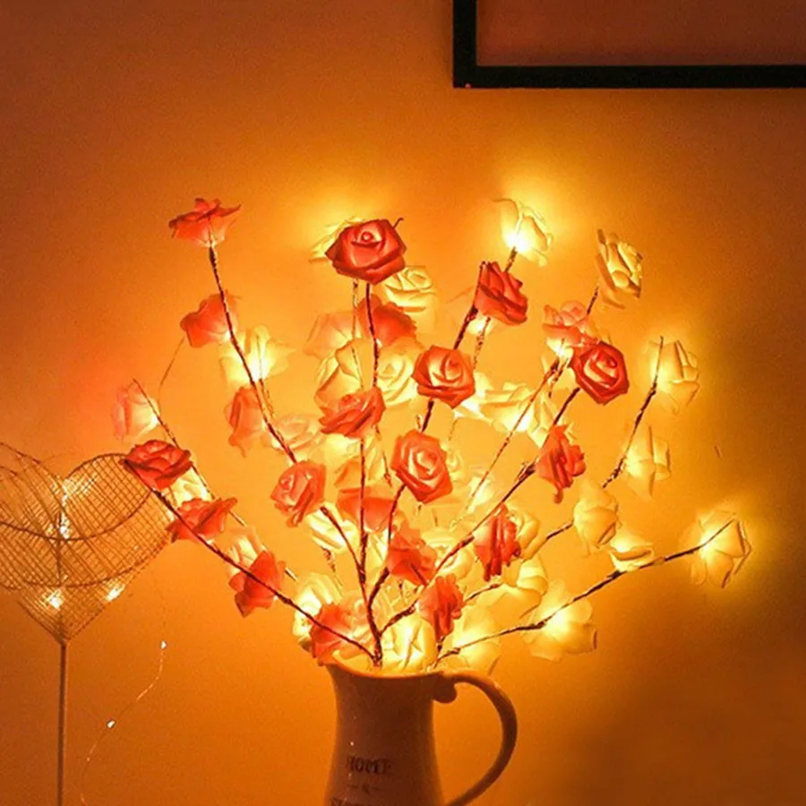 

20 LED Orchid Rose Maple Leaves Decoration Light Romantic Vase Filler Flower Willow Branch Light Christmas Holiday Table Lamp