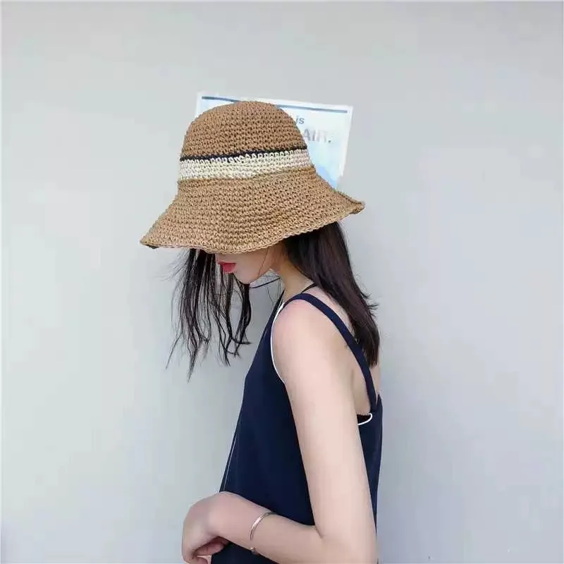 

New Fashion Simple Portable Summer Beach Hat Female Casual Panama Hat Lady Brand Women Flat Brim Straw Cap Girls Sun Hat Bob