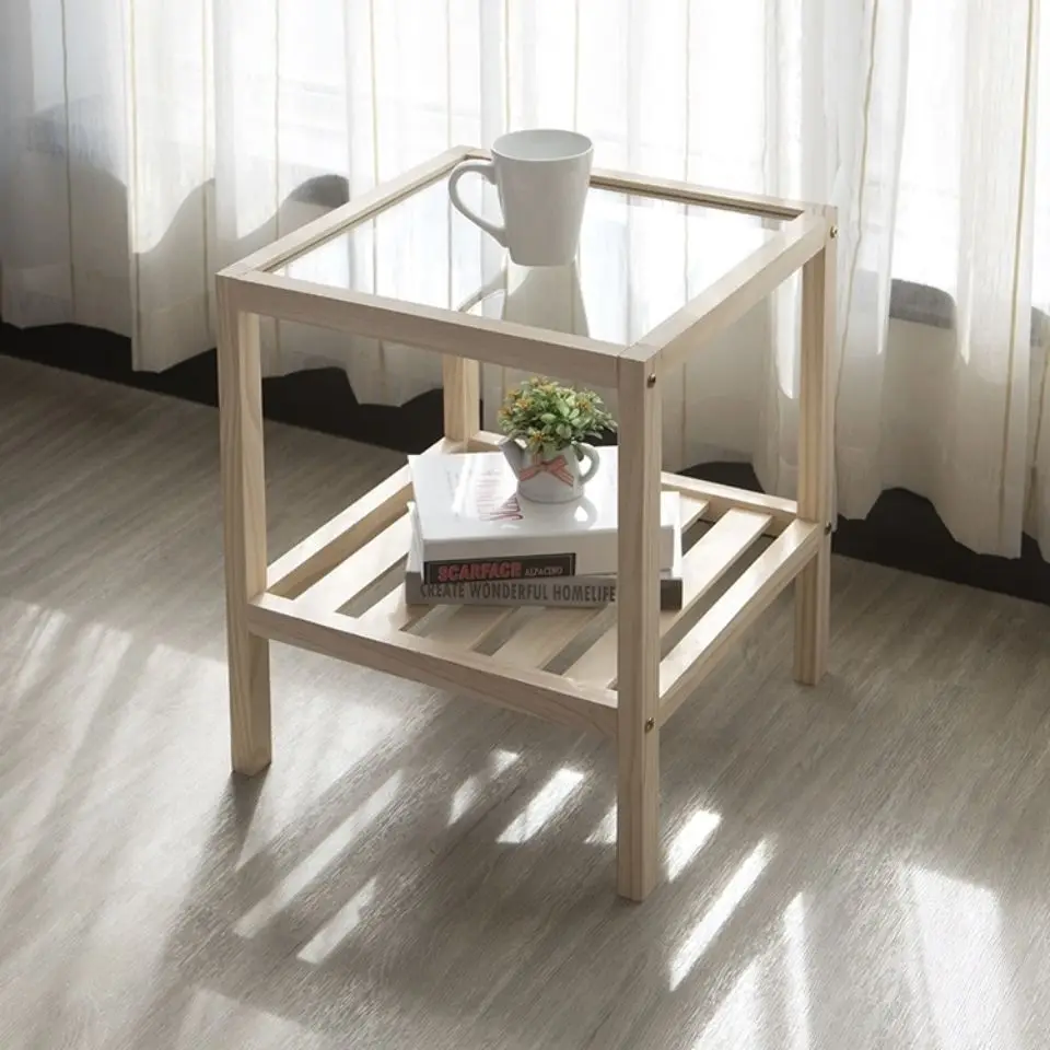 

Wooden Glass Coffee Table Side Cabinet Sofaside Wooden Small Desk Solid Wood Corner Table Living Room Minimalism furniture