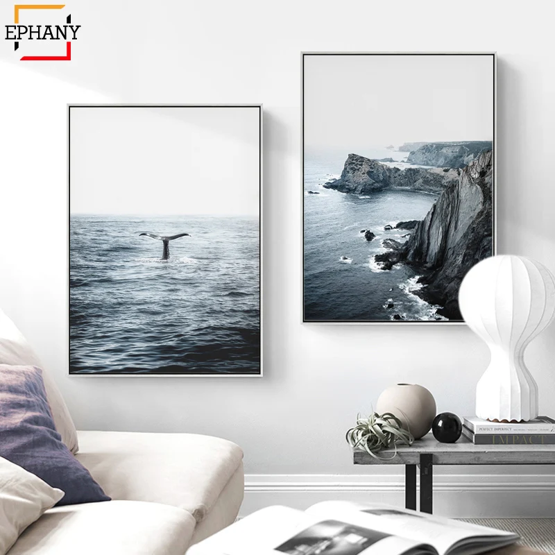 Океанский пейзаж холст Постер в скандинавском стиле пляжный КИТ настенное