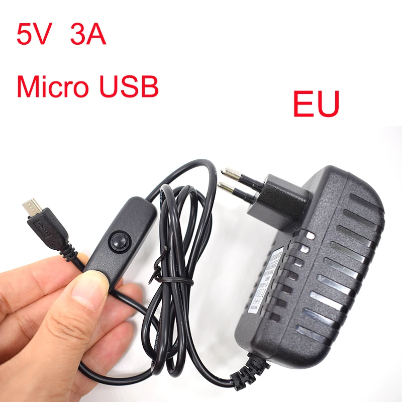 AC 100-240V DC 5 V 3A Питание кнопка включения питания адаптер Зарядное устройство Micro USB
