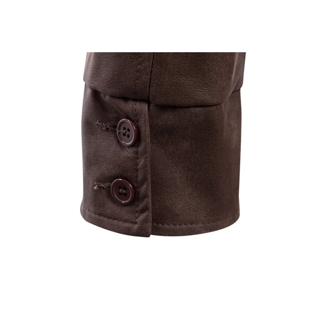 

New Autumn Winter Men Casual Leather Jacket Bomber Stand Collar Polyester Jacket Motorcycle Zipper Pockets Outwear Hoodie Coat